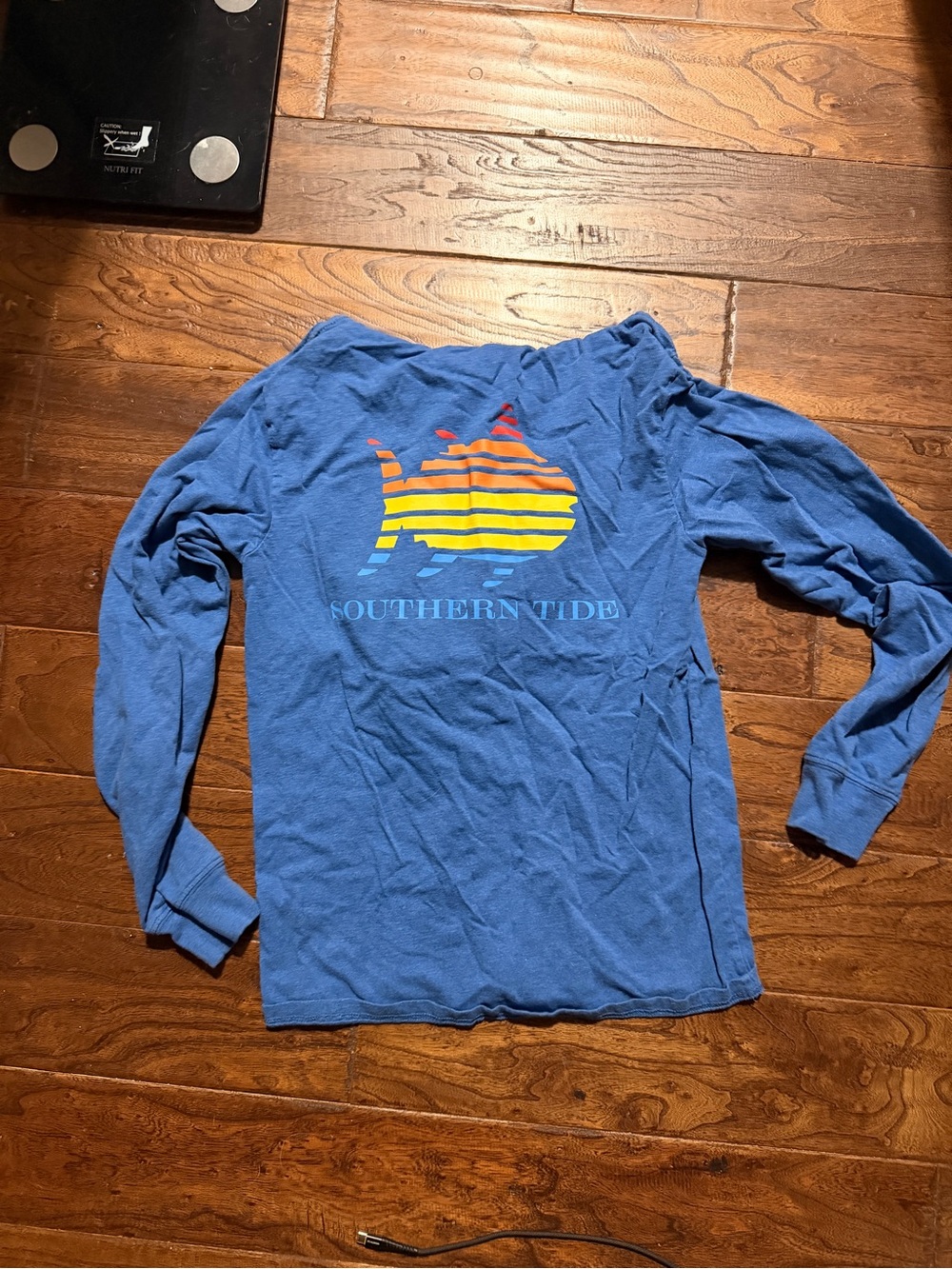 Southern Tide Blue Long-Sleeve Rashguard with Rainbow Striped Fish